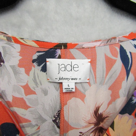 Johnny Was Jade Dress Large Deepika Tie Front Midi Floral Silky Orange Womens - Picture 8 of 16